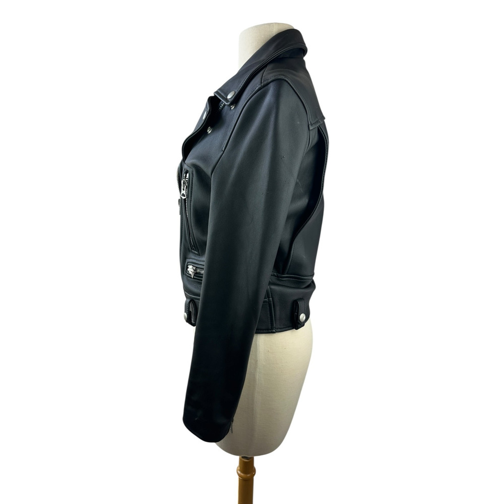 *Damaged Acne Studios Leather Biker Moto Mock Jacket Black Women’s Size 36 *Flaw - Picture 3 of 16